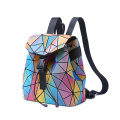 Leather Backpack Drawstring waterproof travel geometric lattice foldable luxury color change girl backpack bag Factory