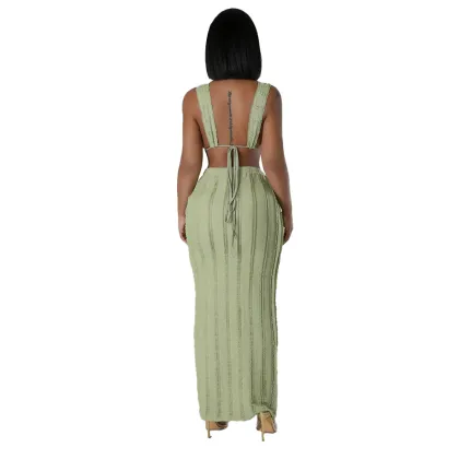 European American Style Sleeveless Lace-Up Backless Summer Women's Clothing Set