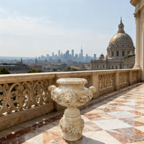 Elegant Marble Garden Planter with Ornate Lion Design