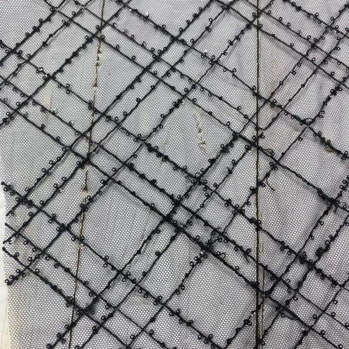 Black Rhombus 2mm Sequins Embroidery Fabrics