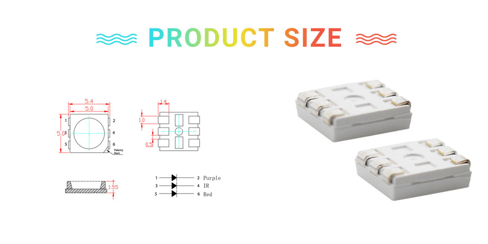 Size of 5050RYBWD-10 RYB LED 5050 SMD 3 Chips Milky Lens