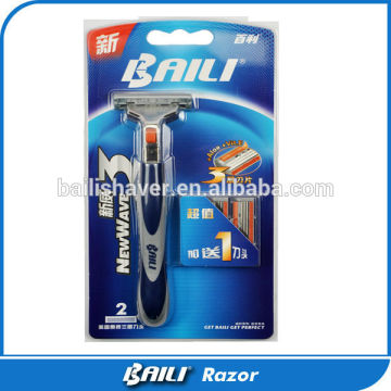 Triple Blade Stainless Steel Rubber Handle Disposable Razor Lubricate Strip