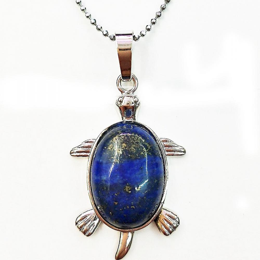 Pendentif à breloques tortue en pierre précieuse naturelle en argent pour collier de bijoux pour hommes et femmes