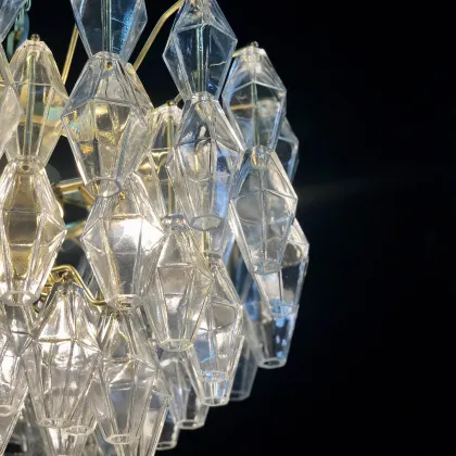 Venini Collection Poliedri Murano Glass Chandelier Pendants - Gold Metal Frame
