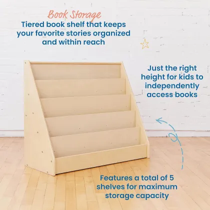 Wooden School Bookcase - Solid Wood Library Wall Bookcase