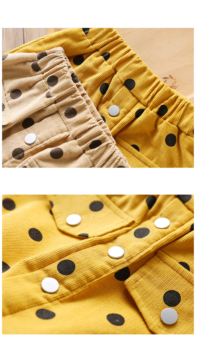Toddler Baby Girl Ribbed Mini Skirt, Casual Elastic Waist Polka Dots Print Button Front A-Line Skirt 3-8Y