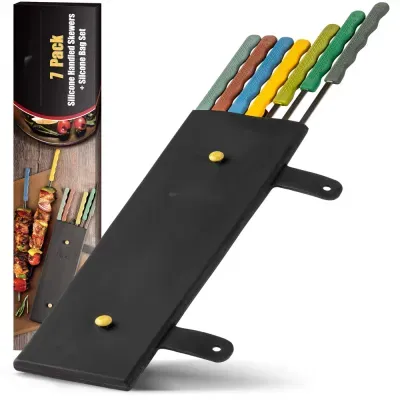 Silicone Handled Stainless Steel BBQ Skewers Grilling Barbecue Skewers