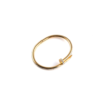 Gold decorated stainless steel nail bangle with fully imbeded zirconias