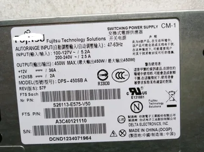 Fujitsu Primergy s7 s8 S26113-E575-V50 450W Platinum Power Supply - Used