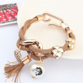 Oro malla cuerda Wrap Tassel pulsera con perla colgante