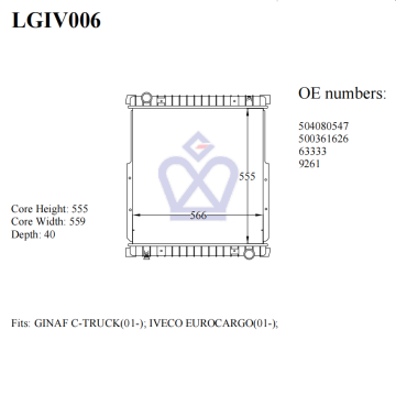 Iveco truck radiator, 504080547, 500361626, 63333, 9261, LGIV006