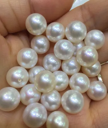 White or cream round fresh water loose water pearls with two holes for jewelry