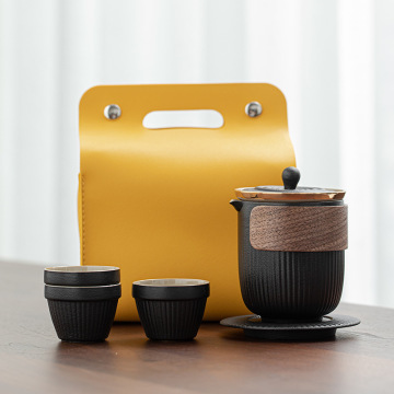 Shockproof Heat Proof Black Pottery Tea Cup with Strainer - Portable All-in-one Teacup Gift Box