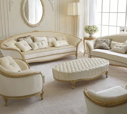 European-Style French Antique Luxury Curved Wooden Royal Furniture Sofa Set Golden