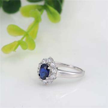 Wholesale Fashion Blue Zircon Prong Setting 925 Silver Ring Jewelry