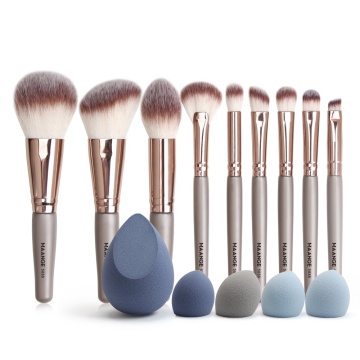 Professional 9PC Pink/Purple/Champagne Brush Set + 5PC Beauty Egg Set