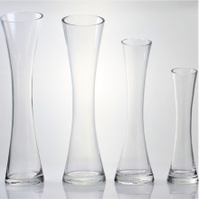 Tall Transparent Glass Bud Vases With Slanted Mouth