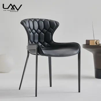 Luxury Italian Black Leather Upholstered Dining Chair for Hotels and Restaurants