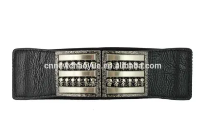 Ladies Black Elastic Pu Ribbon Fashion Waist Belt