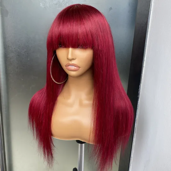 Wholesale Cheap 100% Human Virgin Remy Brazilian Indian Hair Wine Red Straight Wig