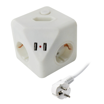 Γερμανικός κύβος ισχύος: 3-outlet 16a 230v ~ schuko plug με 2 θύρες USB (5V/2.4A)