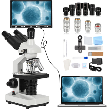 Trinocular Microscope with LED Lamp, Wide-field Eyepiece, and 9-inch HD Screen