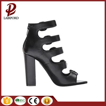 black genuine leather high heel ladies sandals