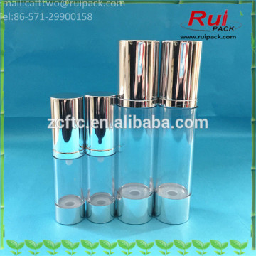 20/30/40/50ml plastic clear/transparent airless bottles with shiny silver cap/airless pump, plastic ABS aluminum airless bottles