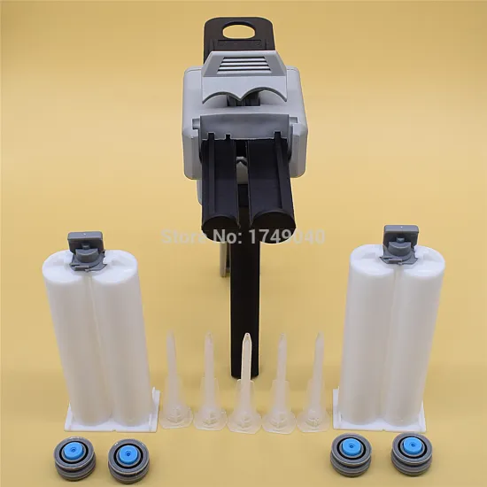 Glue Gun Dispenser 50ml 1:2 Manual Caulking Gun Adhesive Gun with 2 Set 50ml 1:1 Empty Dual Cartridge 5pc Static Mixing Nozzle