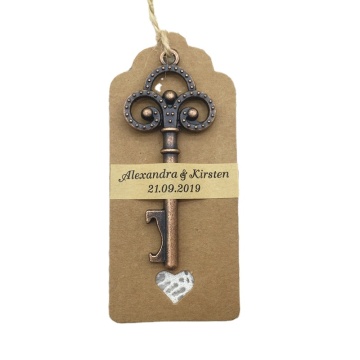 50pcs Lot Wedding Souvenir &amp; Party Gifts - Skeleton Key Bottle Apriser con adesivi personalizzati
