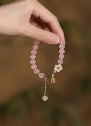 Pink Crystal Hand String Hotan Jade Beads