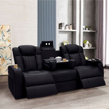 Luxus privates maßgeschneidertes italienisches Top -Getreide -Leder -Liege mit LED Home Theater Sofa &amp; Couchtisch
