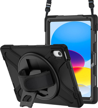 Shockproof Rubber Cover for iPad 10th Gen 10.9 Inch with 360 Rotation and Shoulder Strap