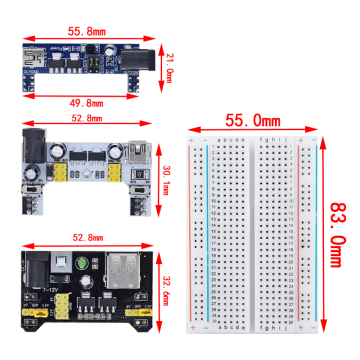 3.3V/5V MB102 ब्रेडबोर्ड पावर मॉड्यूल किट 400 अंक और 65 जम्पर तारों के साथ
