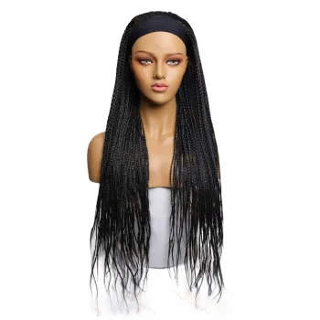 New style 2021 hand made Box braid Long braided Adjustable headband Non lace Synthetic hair Wig with headband For Black Women