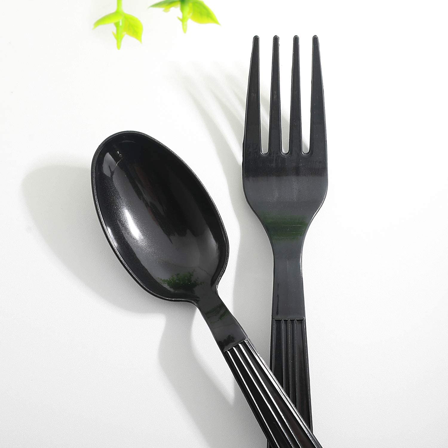 Black Disposable Plastic Cutlery Set Spoons Knives Tea Spoon