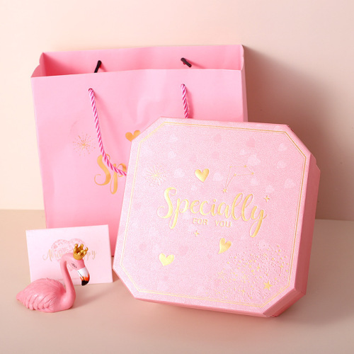 ऑक्टागन गुलाबी शादी के दरवाजे के कागज बॉक्स