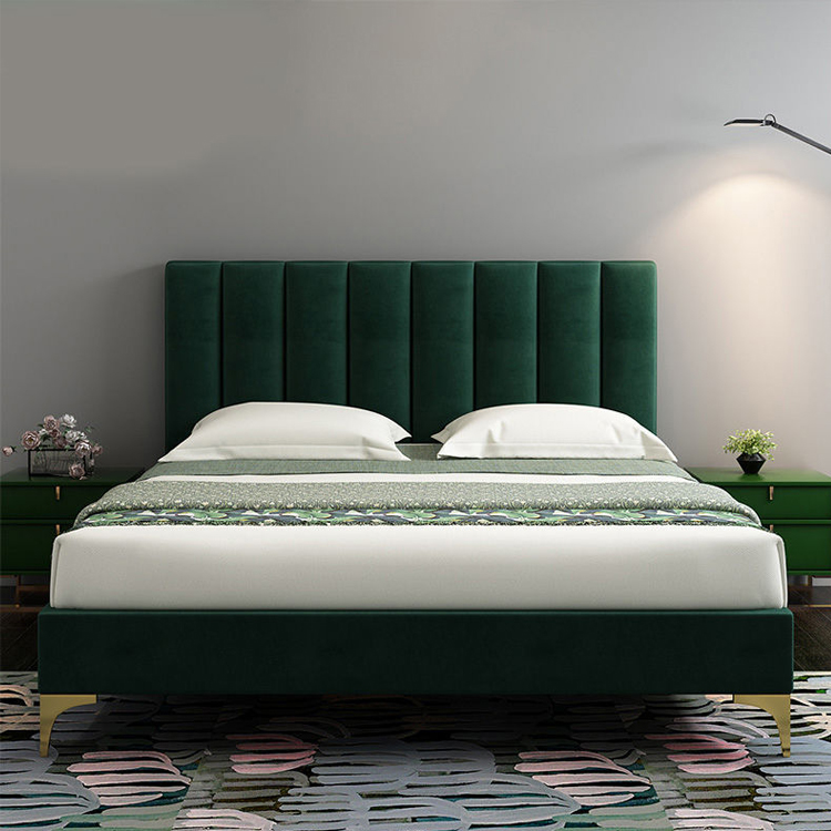 Harga pabrik grosir kayu ukuran queen bed velvet bingkai kain bingkai dibuat di furnitur kamar tidur porselen untuk dijual