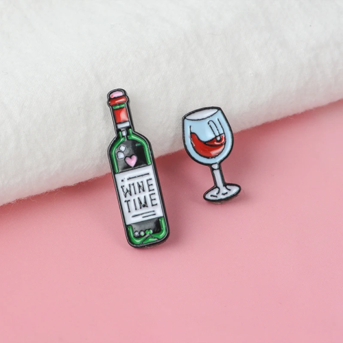 Metal Cute Wine And Bottle Enamel Pin Badge