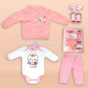 baby Sweater+baby body+pants+Shoes+Hair hoop 5pcs baby gift set