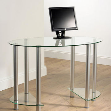 Glass Computer Table, Powder Coated, Measures 154 x 154 x 96cm
