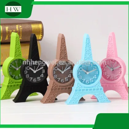 cartoon funny creative movement loudspeaker plastic mini desk clock eiffel tower digital alarm clock