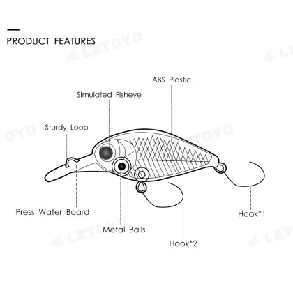 LETOYO 5cm Crank Bait Fishing Lure 3.2g Artificial Hard Baits Crank Bait Wobbler