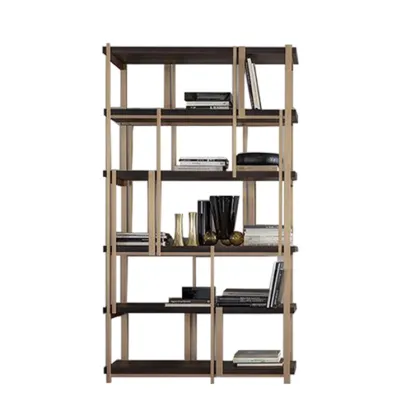 Luxury Gold Steel Wooden Bookshelf for Living Room