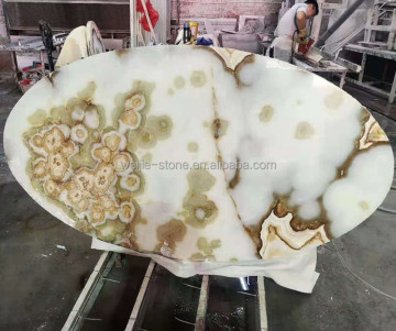 Onyx Bàn ăn Top: Light mờ pha lê bằng đá cẩm thạch tự nhiên