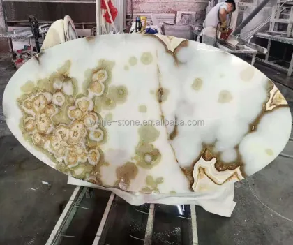 Onyx Dining Table Top: Translucent Light Crystal White Jade Natural Marble