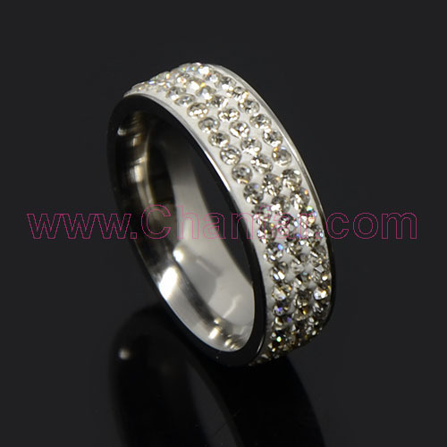 High quality 3rows crystal stainless steel wedding ring for woman