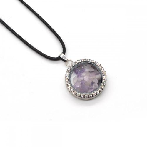 Gemstone Crystal Raw Stone Silver 30MM Circle Living Floating Memory Glass Locket Pendant Choker Natural Stone Charm Choker