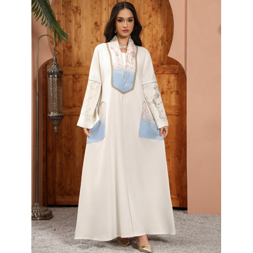 Gradient Jacquard V-Neck Jalabiya Abaya برای زنان