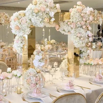 Gold Mirror Square Acrylic Flower Stand for Wedding Table Decor